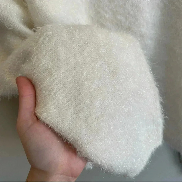 NWT Anthropologie Sweater Tie Back White Fuzzy Sparkle Shimmer Long Sleeve XL - Picture 3 of 11